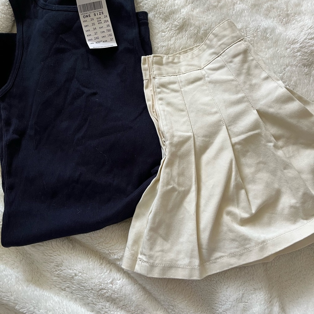 Brandy Melville Navy blue high neck dress and pleated skirt